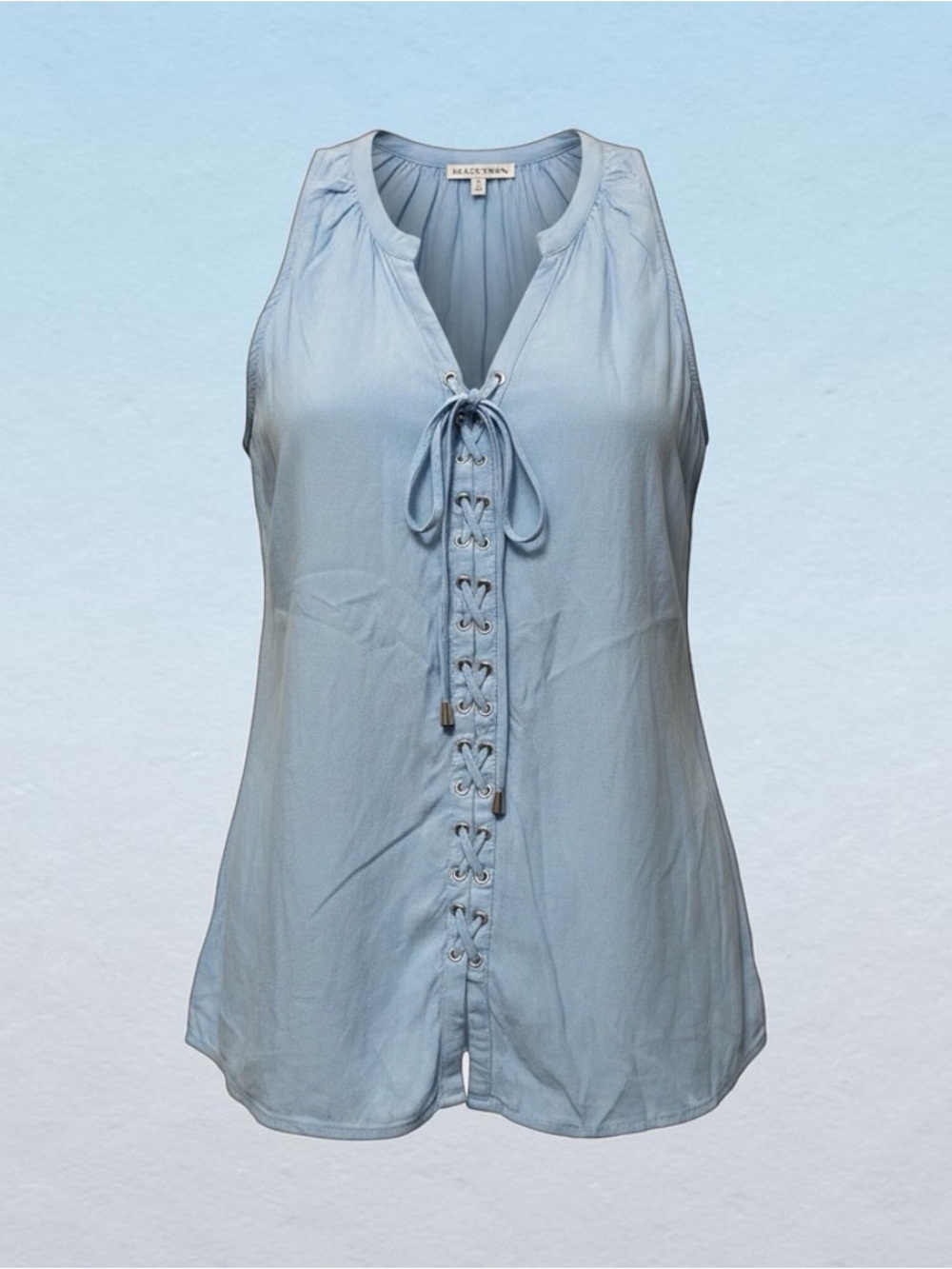 Light Blue Lace-Up Sleeveless Top  - Excellent Condition